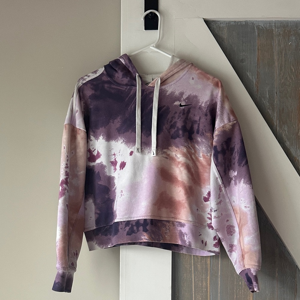 Nike Women's Purple & Blush Tie-Dye Cropped Hoodie Sweatshirt